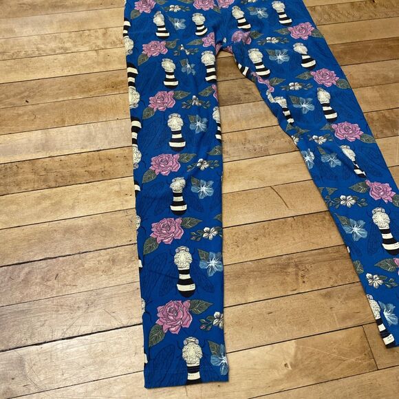 LulaRoe Leggings Women’s One Size Blue Floral & Flies Stretch Ankle - Picture 7 of 12